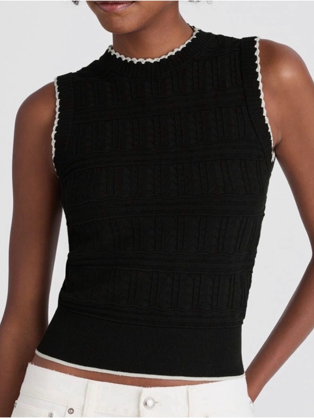 Madewell Black Knit Tank with White Scalloped Trim